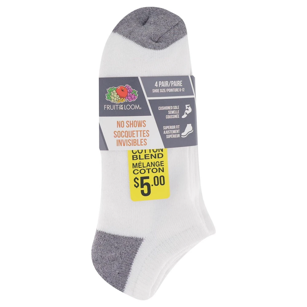 Fruit of the Loom Mens 4 Pair No Show Socks