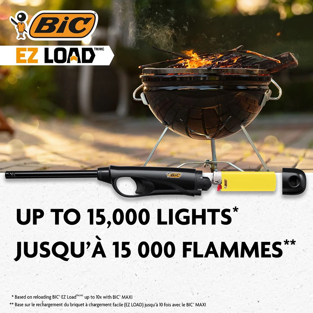 BIC EZ LOAD Lighter, Reloadable Multi Purpose Lighter, Great To Use as a Utility Lighter or Camp Lighter, Pack with 1 BIC EZ LOAD Long Lighter Shell and 1 BIC Maxi Pocket Lighter (Colours May Vary)