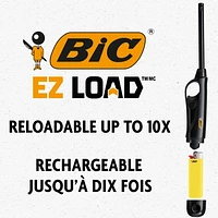 BIC EZ LOAD Lighter, Reloadable Multi Purpose Lighter, Great To Use as a Utility Lighter or Camp Lighter, Pack with 1 BIC EZ LOAD Long Lighter Shell and 1 BIC Maxi Pocket Lighter (Colours May Vary)
