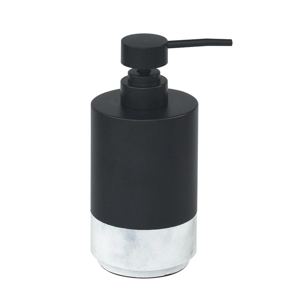 hometrends Black Soap Dispenser with Faux Marble Trim, Black/faux marble resin soap dispenser