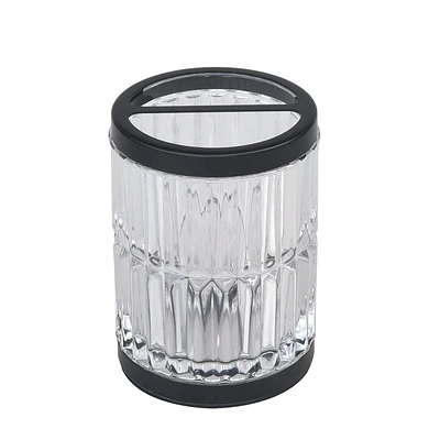 hometrends Glass Toothbrush Holder with Black Metal Trim, Glass Toothbrush Holder