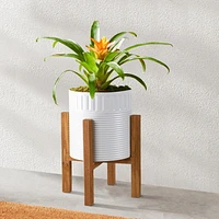 Metal Round Planters with Wood Stand, Metal Planters with Stand