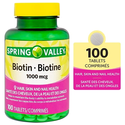 Spring Valley Biotin, 1000 mcg, 100 Tablets