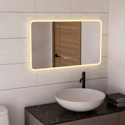 Ecoway Halo LED Mirror, Aluminum, Lighted Bathroom Mirror Wall Mounted Vanity Mirror with Anti-Fog and 3 Colors Dimmable