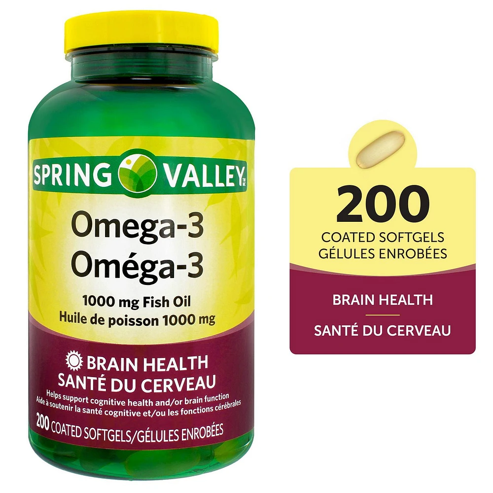 Spring Valley Omega-3 Fish Oil, 1000 mg, 200 Coated Softgels