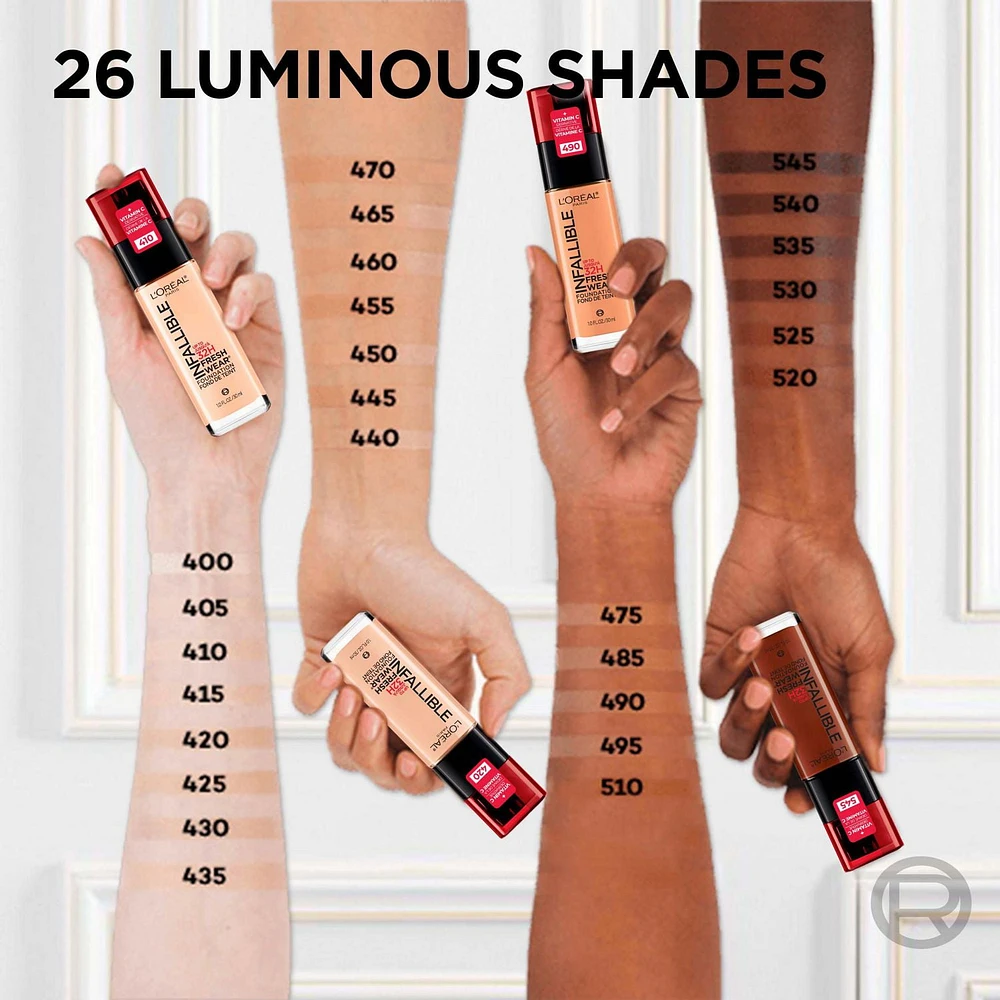 L'Oréal Paris Fond de Teint Liquide Infallible Fresh Wear, couvrance totale Formule Longue Tenue