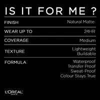 L'Oréal Paris Fond de Teint Liquide Infallible Fresh Wear, couvrance totale Formule Longue Tenue