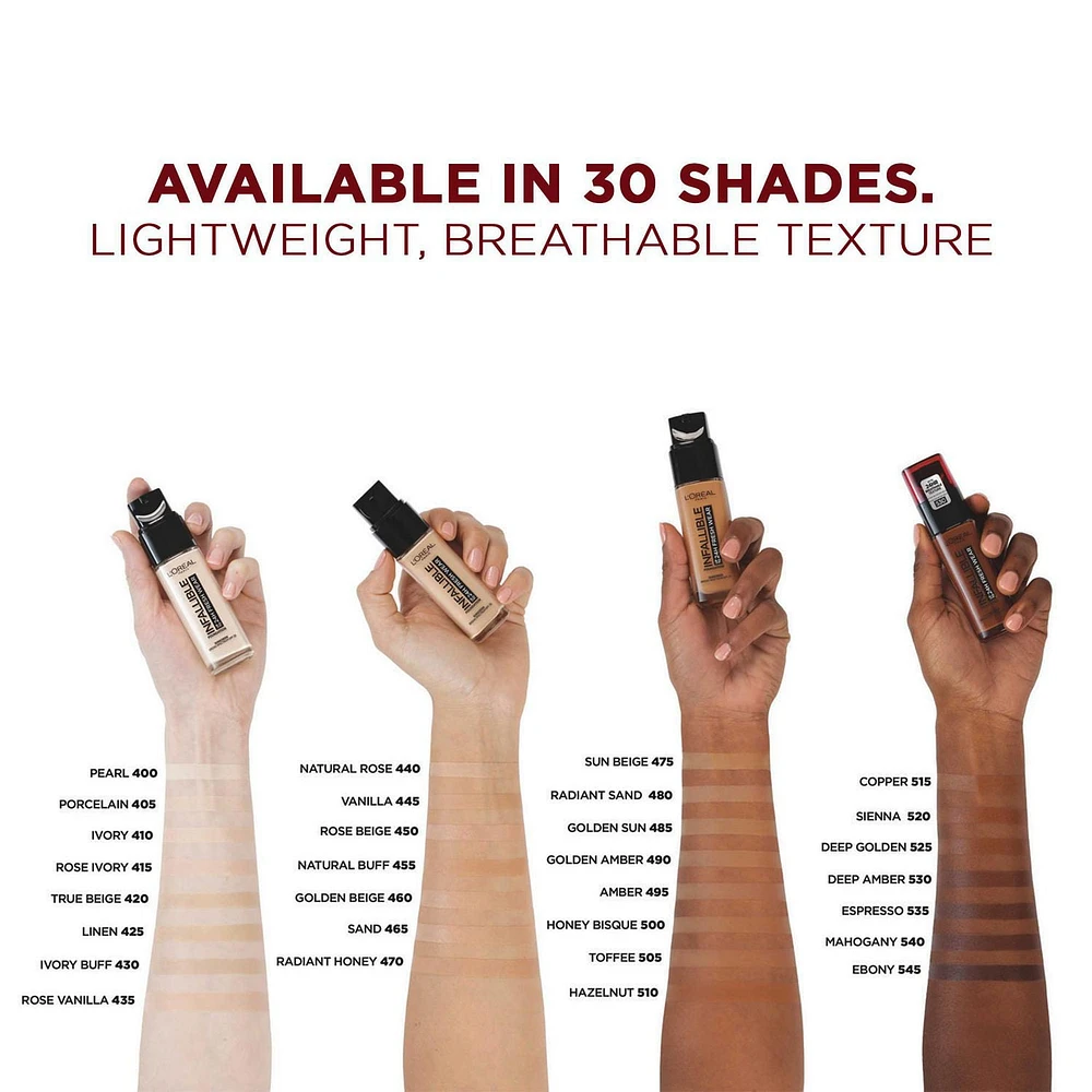 L'Oréal Paris Fond de Teint Liquide Infallible Fresh Wear, couvrance totale Formule Longue Tenue