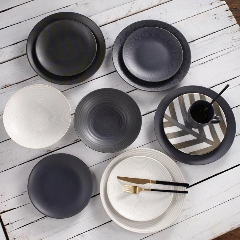 Mesa Ceramic Black Grain Stoneware 12 Piece Dinnerware Set