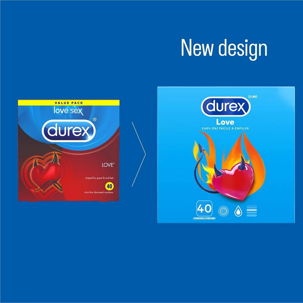 Paquet économique de condoms Durex Love faciles à enfiler et lubrifiés