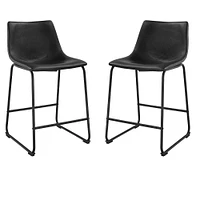 London Stylish Black Counter Stool Faux  Leather PU 26", Black Metal Counter stool, Kitchen Furniture, Kitchen Island (Set of 2)