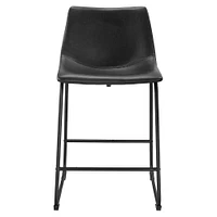 London Stylish Black Counter Stool Faux  Leather PU 26", Black Metal Counter stool, Kitchen Furniture, Kitchen Island (Set of 2)