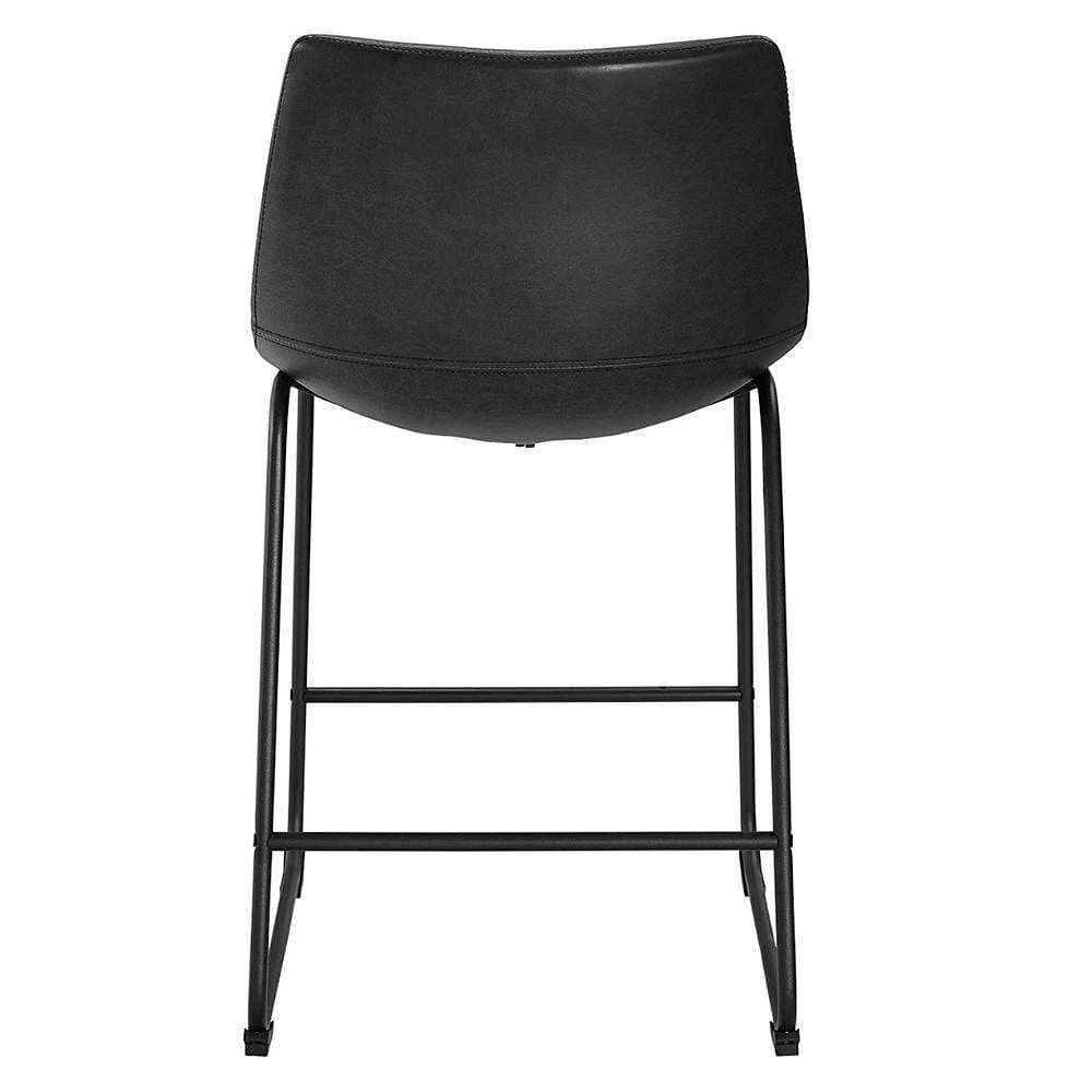 London Stylish Black Counter Stool Faux  Leather PU 26", Black Metal Counter stool, Kitchen Furniture, Kitchen Island (Set of 2)