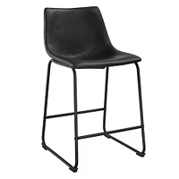 London Stylish Black Counter Stool Faux  Leather PU 26", Black Metal Counter stool, Kitchen Furniture, Kitchen Island (Set of 2)