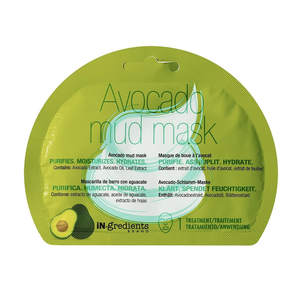 iN.gredients Avocado Mud Mask, Avocado Mud Mask, 1 treatment, Purifies, Moisturizes and Hydrates