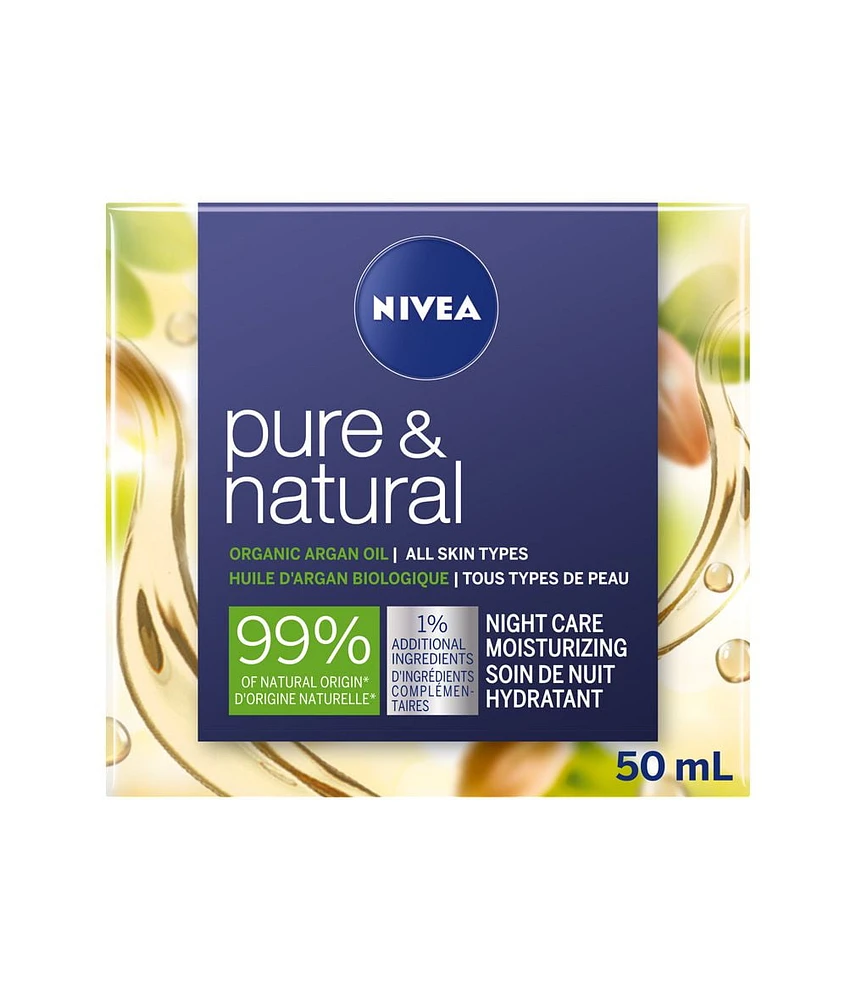 NIVEA Pure & Natural Moisturizing Organic Argan Oil Night Cream, Face Cream - 50 mL