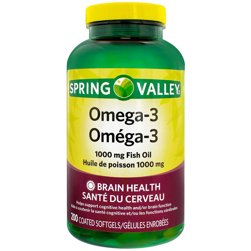 Spring Valley Omega-3 Fish Oil, 1000 mg, 200 Coated Softgels