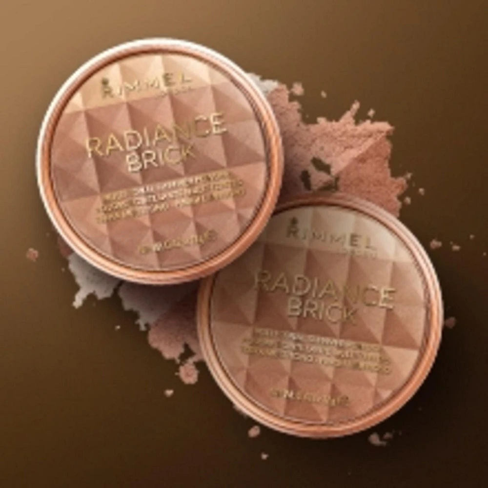 Rimmel Radiance Brick, poudre bronzante multi-tonale ultra-fine, effets scintillants doux, éclat sain et glamour, 100% Sans Cruauté Pour un éclat radieux et ensoleillé