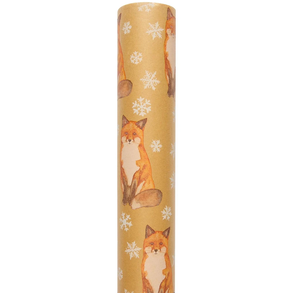 Holiday Time Fox Kraft Gift Wrap