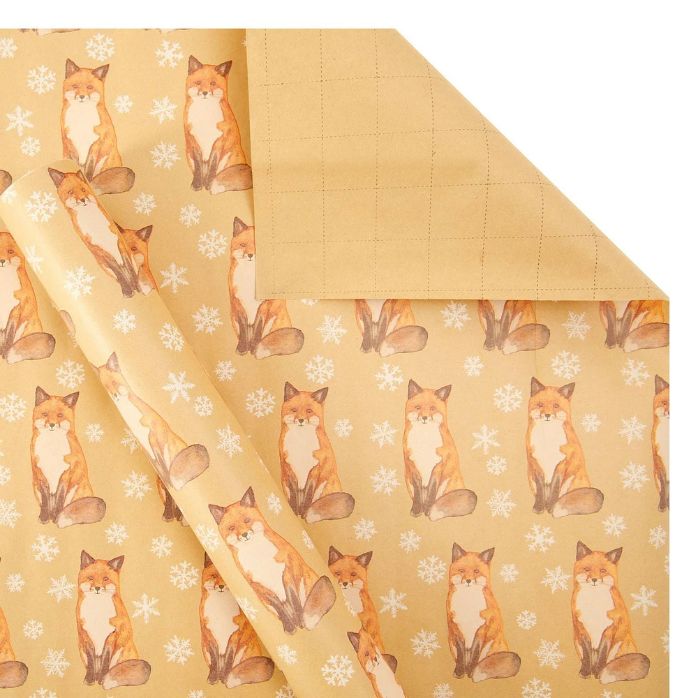 Holiday Time Fox Kraft Gift Wrap