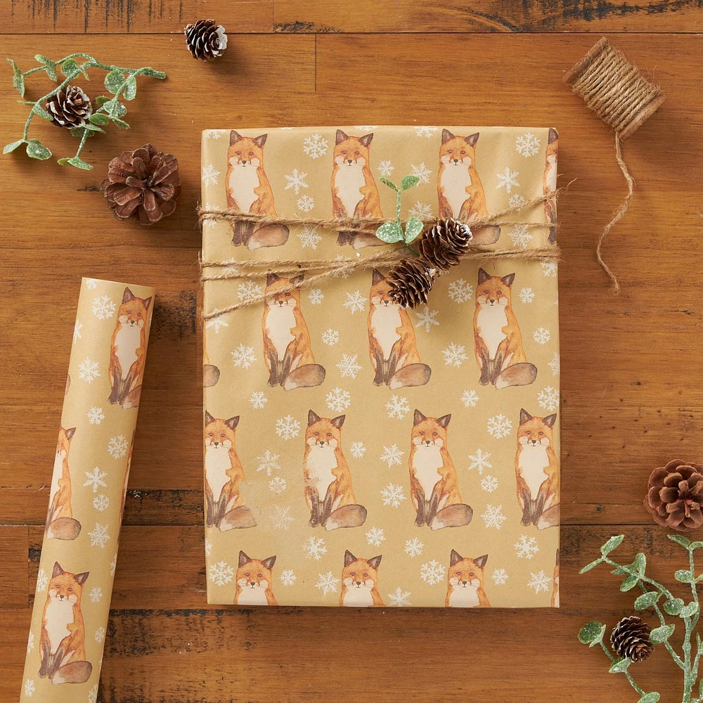 Holiday Time Fox Kraft Gift Wrap