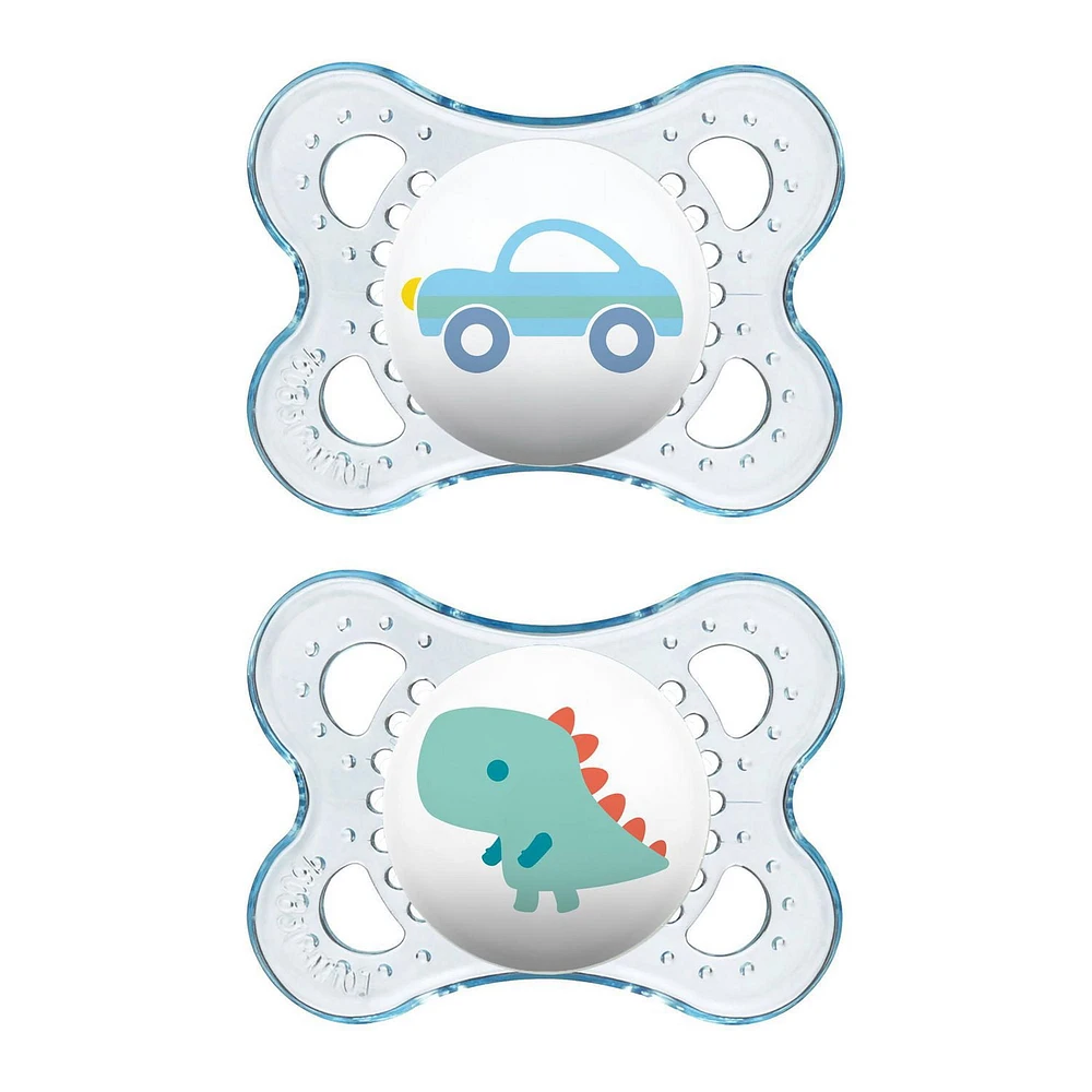 MAM Clear Collection Pacifiers (2 pack, 1 Sterilizing Pacifier Case), MAM Pacifier 0-6 Months, Baby Boy Pacifier, Best Pacifier for Breastfed Babies