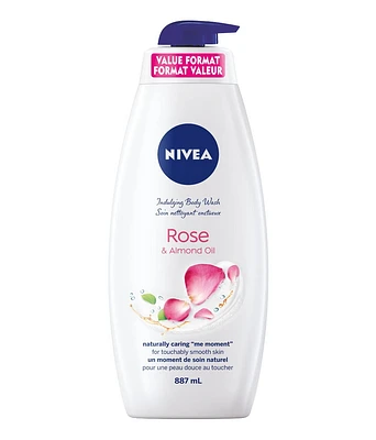 NIVEA Rose and Almond Oil Indulging Body Wash | pH Skin Balanced | Nourishing Shower Cream for Women | All Skin Types, 887 mL