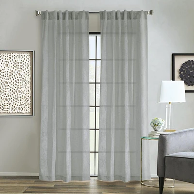 Loft Living Troy Faux Linen Dual Header(Back Tab/Rod Pocket) Printed Single Curtain Panel Light-filtering 52" x 95" in Grey