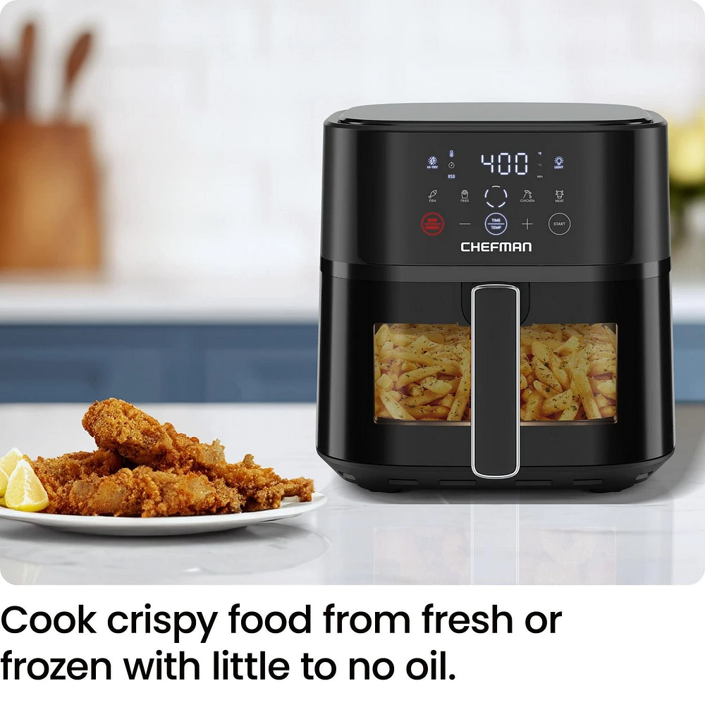 Chefman TurboFry Touch 5.5L (6-Qt) Easy-View Air Fryer w/ 4 Cooking Presets and 235°C (450°F) Hi-Fry Button - Black