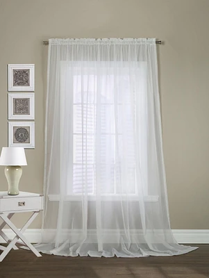 Loft Living Verona European Voile Wide Width Rod Pocket Sheer Single Curtain 112" x 108" in White