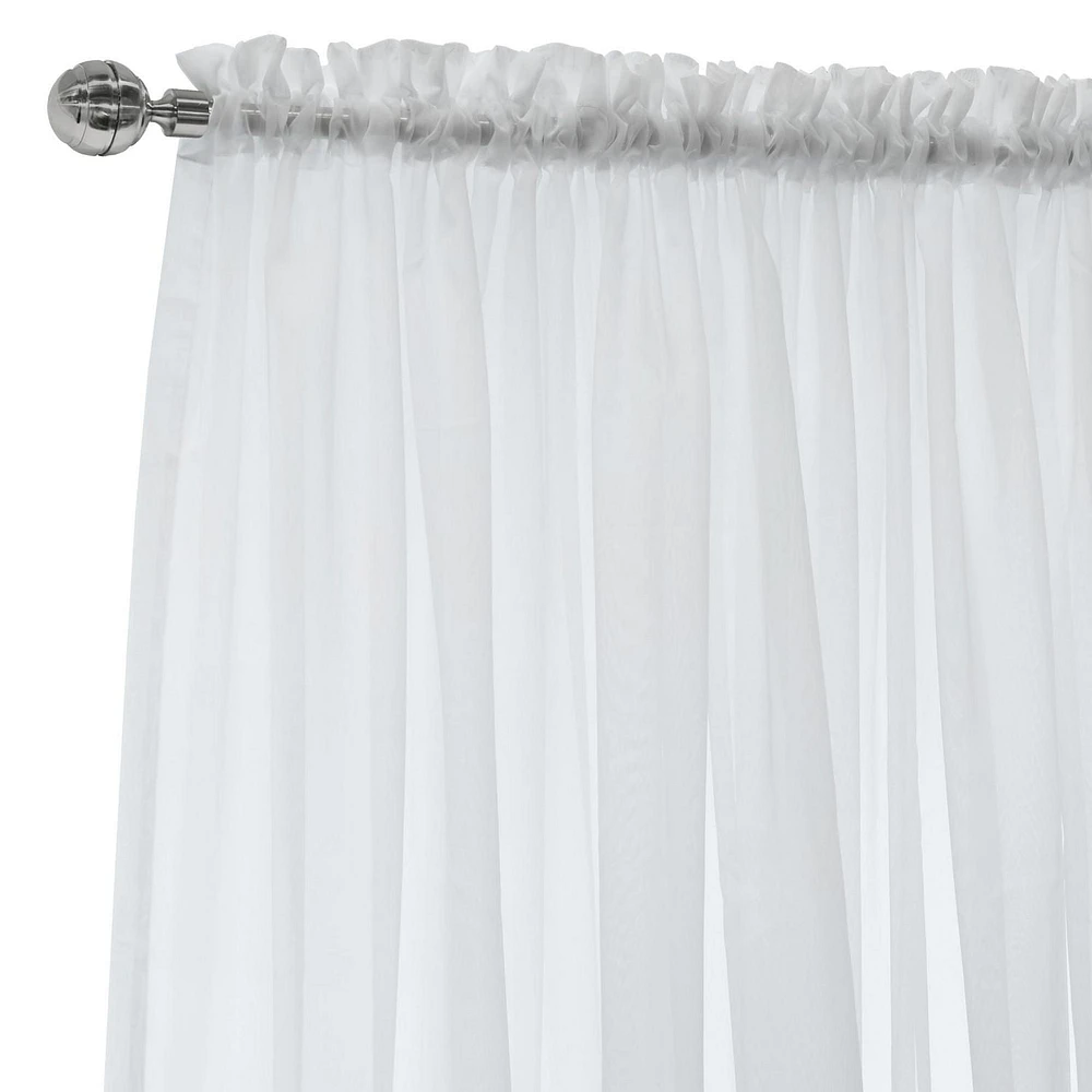 Loft Living Verona European Voile Wide Width Rod Pocket Sheer Single Curtain 112" x 108" in White