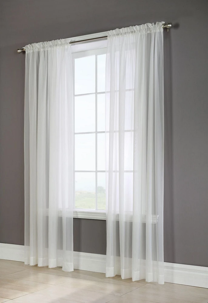 Loft Living Vizby European Voile Sheer Rod Pocket Curtain Pair each Sheer 56" x 84" in Ivory