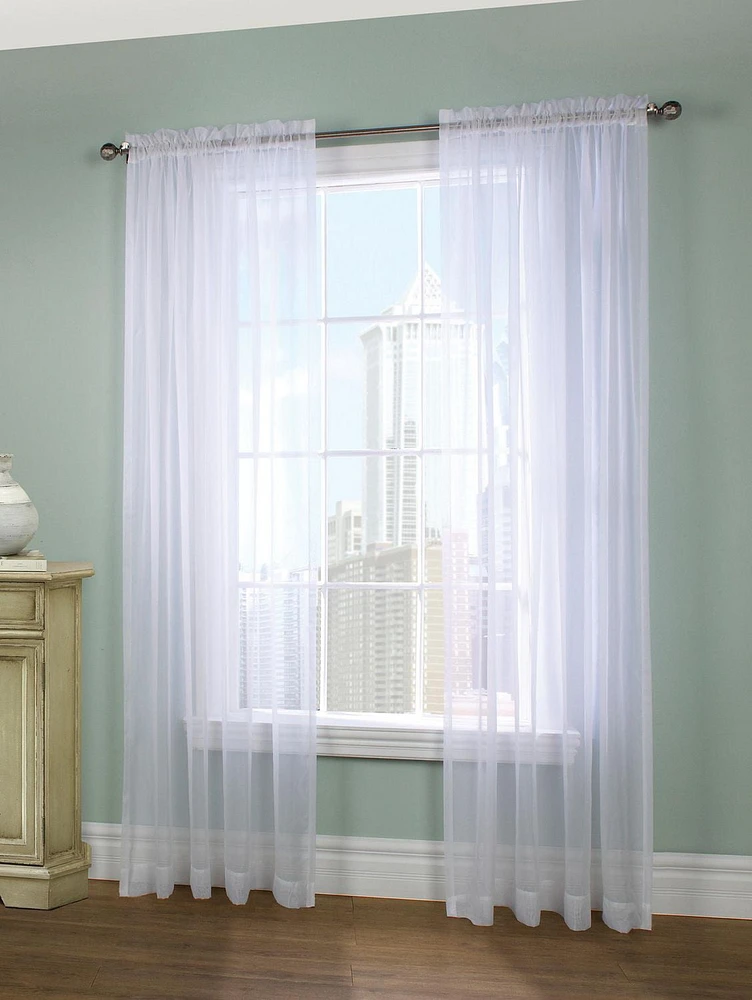 Loft Living Vizby European Voile Sheer Rod Pocket Curtain Pair each 56" x 95" in White