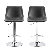 Boomer PU Leather Adjustable Stool in Black, Shiny Chrome Base, Swivel Adjustable Stool for Kitchen Island Stool Set 2