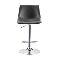 Boomer PU Leather Adjustable Stool in Black, Shiny Chrome Base, Swivel Adjustable Stool for Kitchen Island Stool Set 2