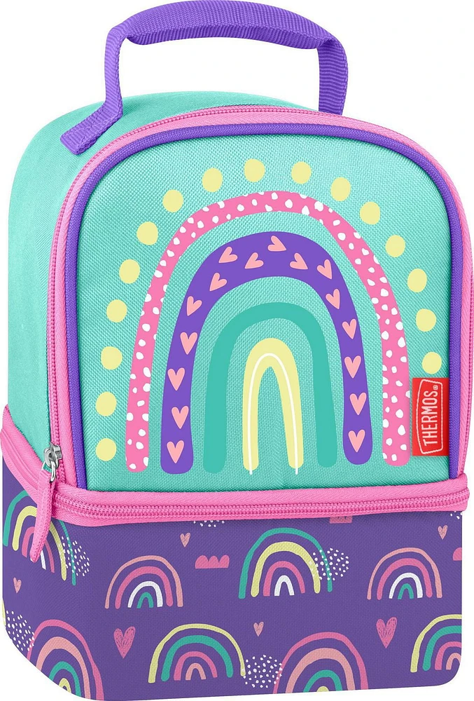 Thermos Dual Compartment Lunch Bag with Liner, Dino Rainbow