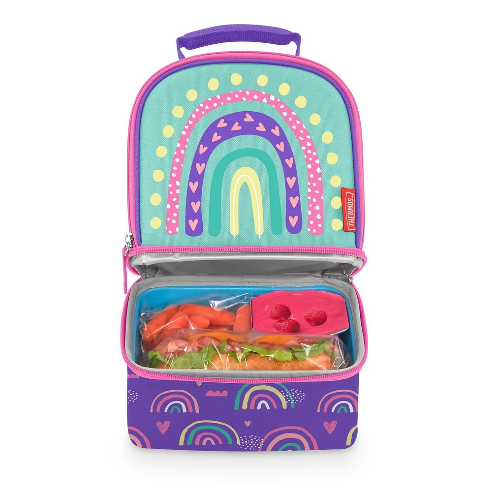 Thermos Dual Compartment Lunch Bag with Liner, Dino Rainbow