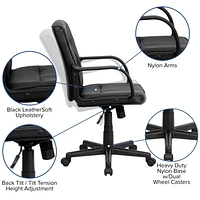 Flash Furniture Mid-Back Black Leather Swivel Task Chair with Arms