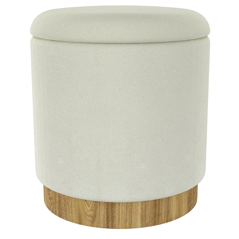 Modern  Fabric Round Storage Ottoman - White & Natural