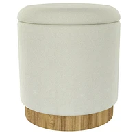 Modern  Fabric Round Storage Ottoman - White & Natural