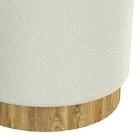 Modern  Fabric Round Storage Ottoman - White & Natural