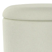 Modern  Fabric Round Storage Ottoman - White & Natural