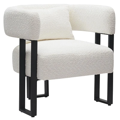 Contemporary Boucle Fabric Accent Chair - Ivory & Black