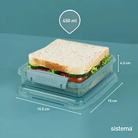 Sistema Ocean Bound Plastic Sandwich Box, 450 mL Food Storage Container and Lunch Box, BPA-Free, Made Using Recycled Plastic