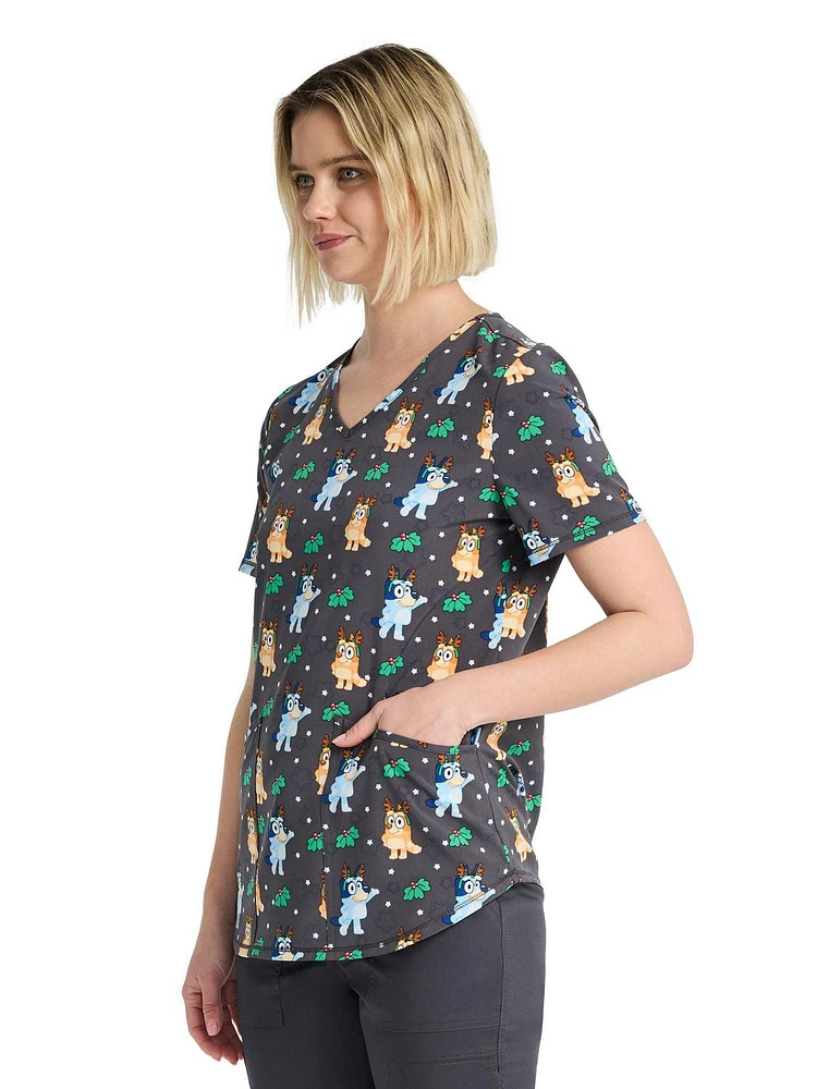 BBC Winter Bluey And Bingo Women's V-Neck Print Top