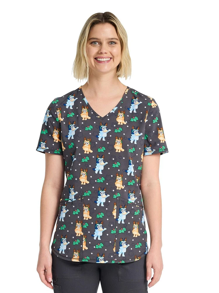 BBC Winter Bluey And Bingo Women's V-Neck Print Top