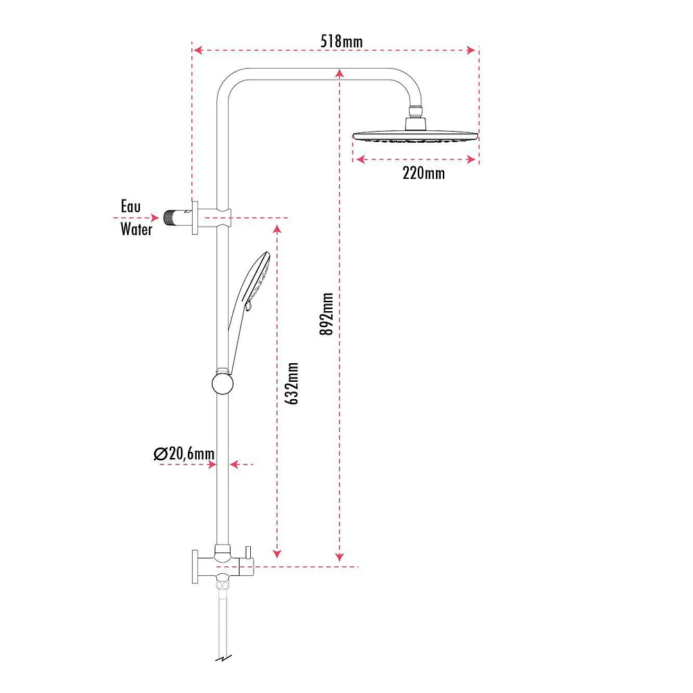 The akuaplus® adjustable shower post 3-way with diverter handle without valve