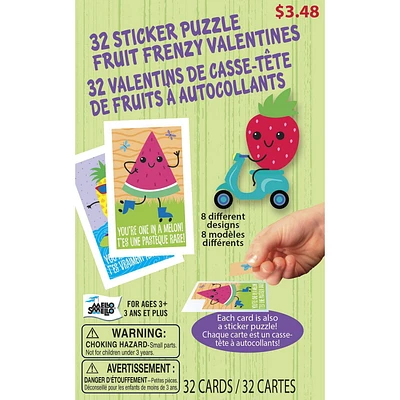 Mello Smello Valentine's Day Fruit Frenzy Sticker Puzzle Valentines Kiddie Cards, 32 CT