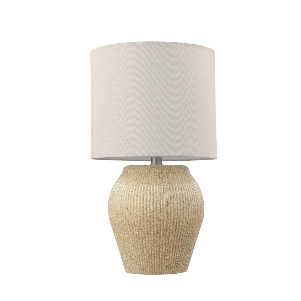 18" Soft Beige Ceramic Table Lamp with White Linen Shade