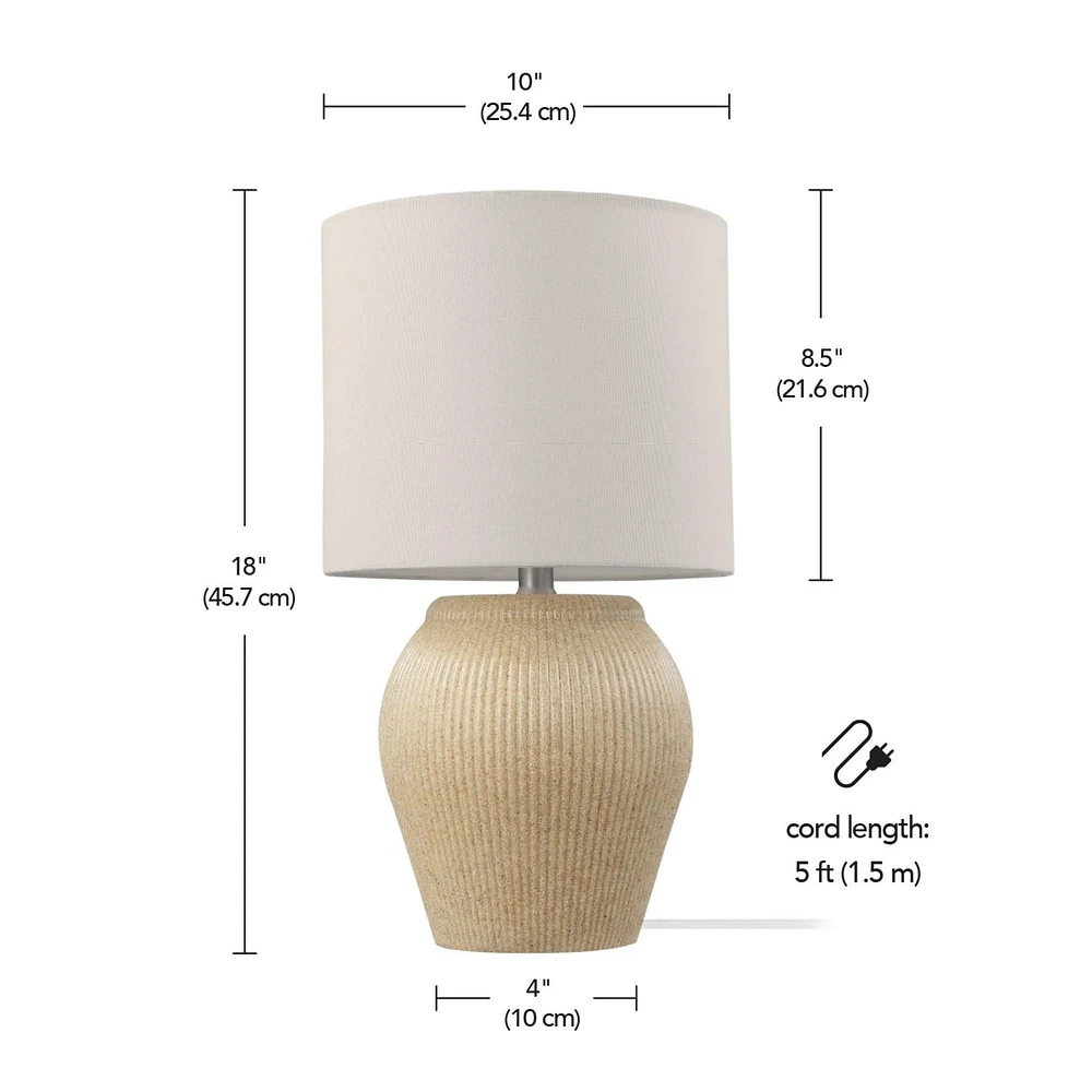 18" Soft Beige Ceramic Table Lamp with White Linen Shade